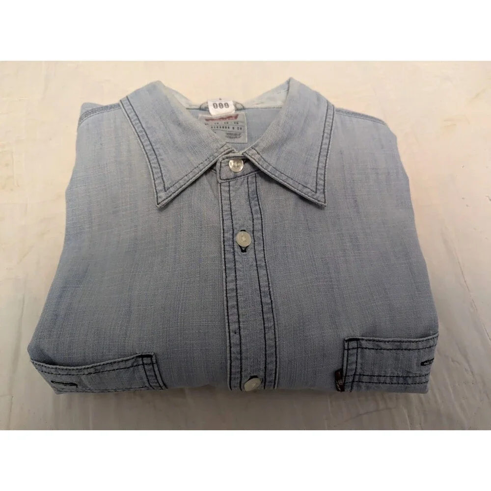 Levi Strauss Blue Denim Long Sleeve Shirt Mens XL